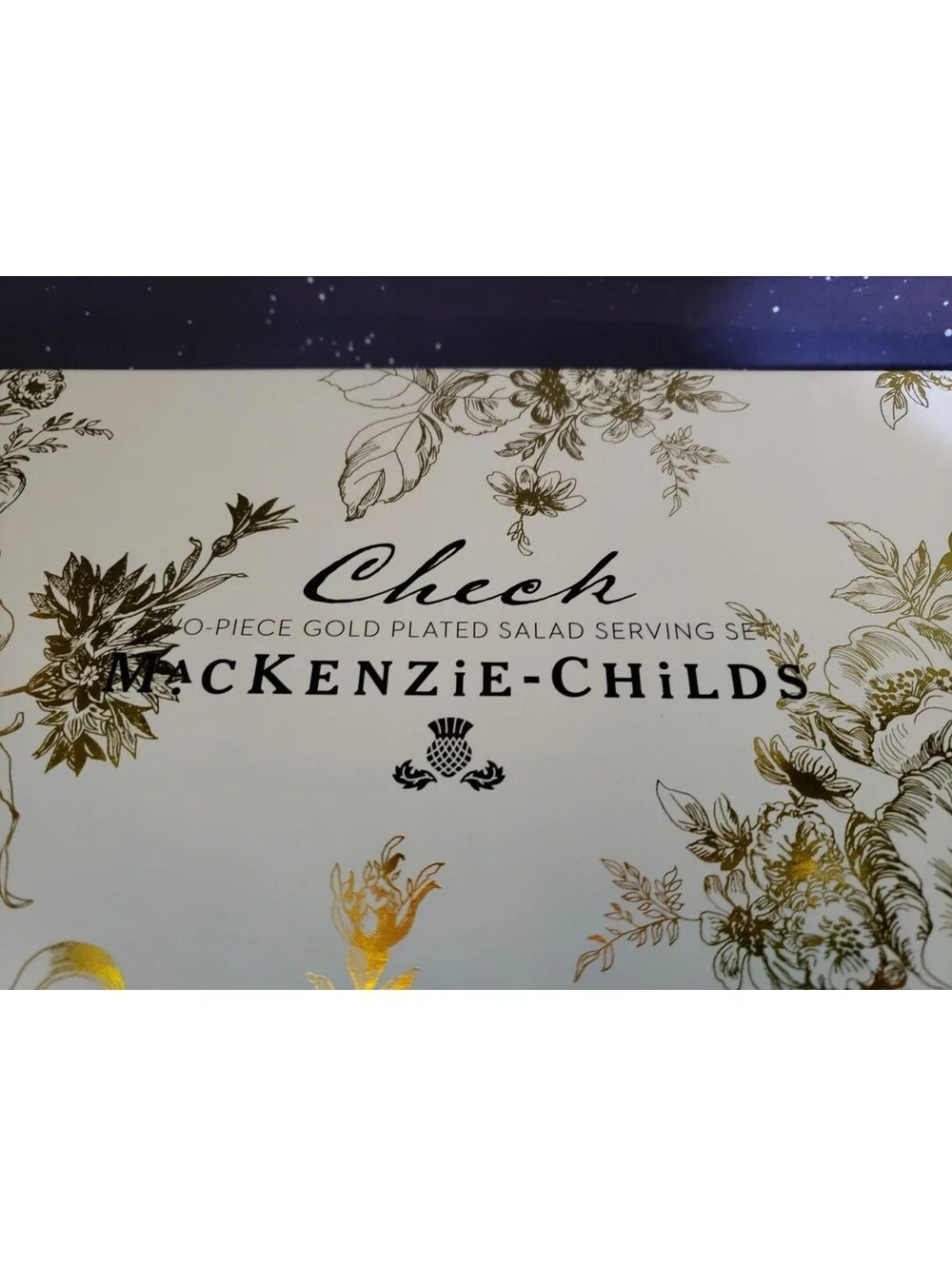 McKenzie Childs Gold Plated Salad Serving Set NEW IN BOX Check Pattern
